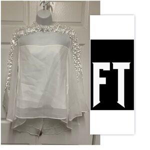FT Inc White Ribbon Blouse